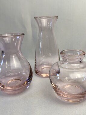 Translucent Blush Pink Mold Blown Glass Bud Vases 5" 4" 3" Set of 3